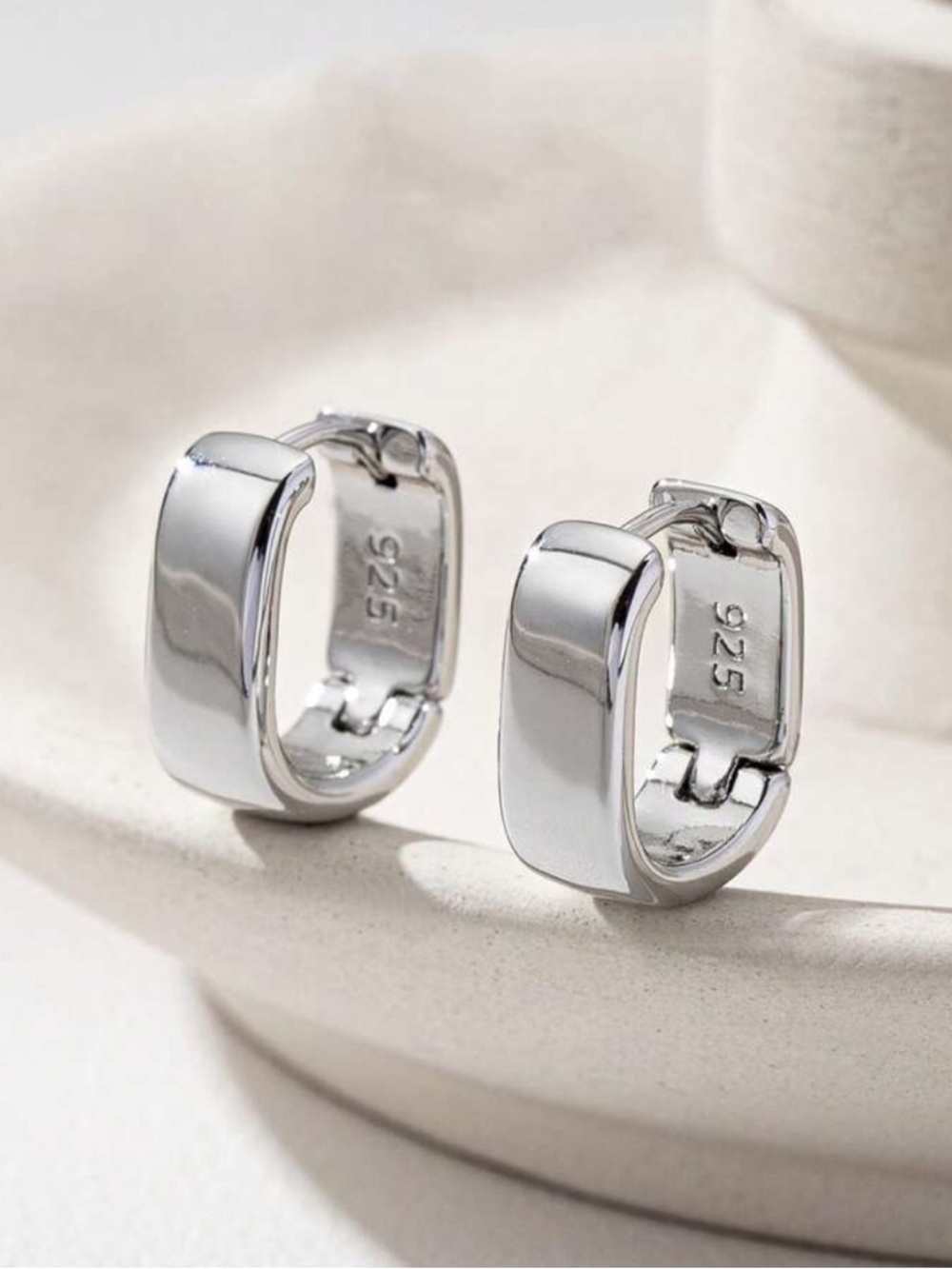 925 Sterling Silver Chunky Small Hoop Earrings - Picture 5 of 10